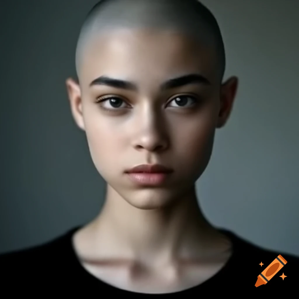 Portrait of confident young woman with shaved head