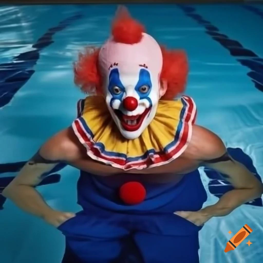 Senator JD Vance in clown costume by swimming pool