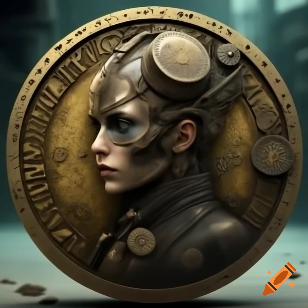 Steampunk-style coin with intricate designs