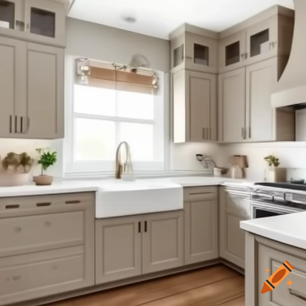 Taupe color kitchen cabinets design