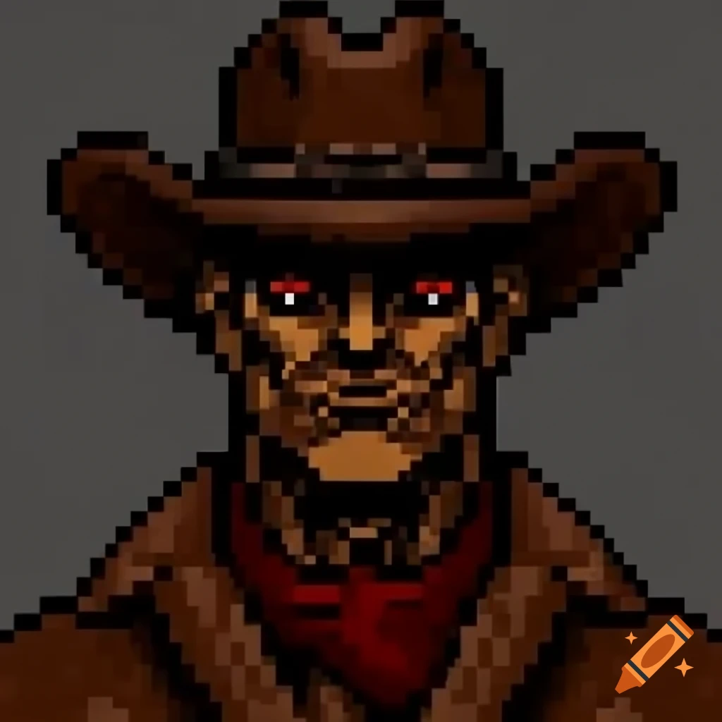 Apocalyptic cowboy bounty hunter in Fallout Series pixel art style