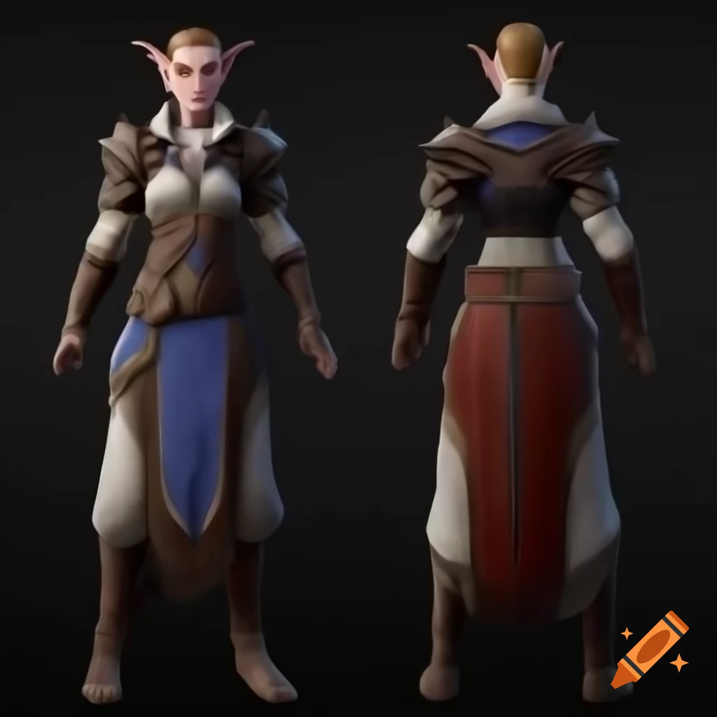 Female Dalish elf in casual wear inspired by medieval and historical aesthetics from Dragon Age: Inquisition
