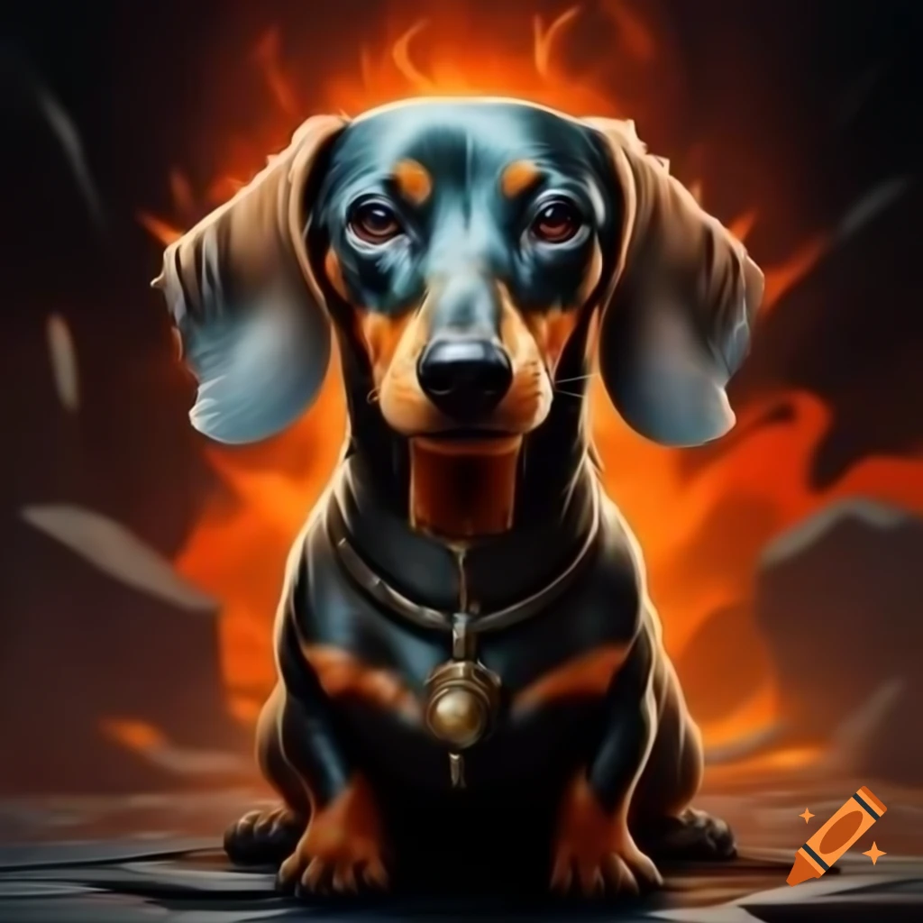 Fantasy illustration of fighting dachshund