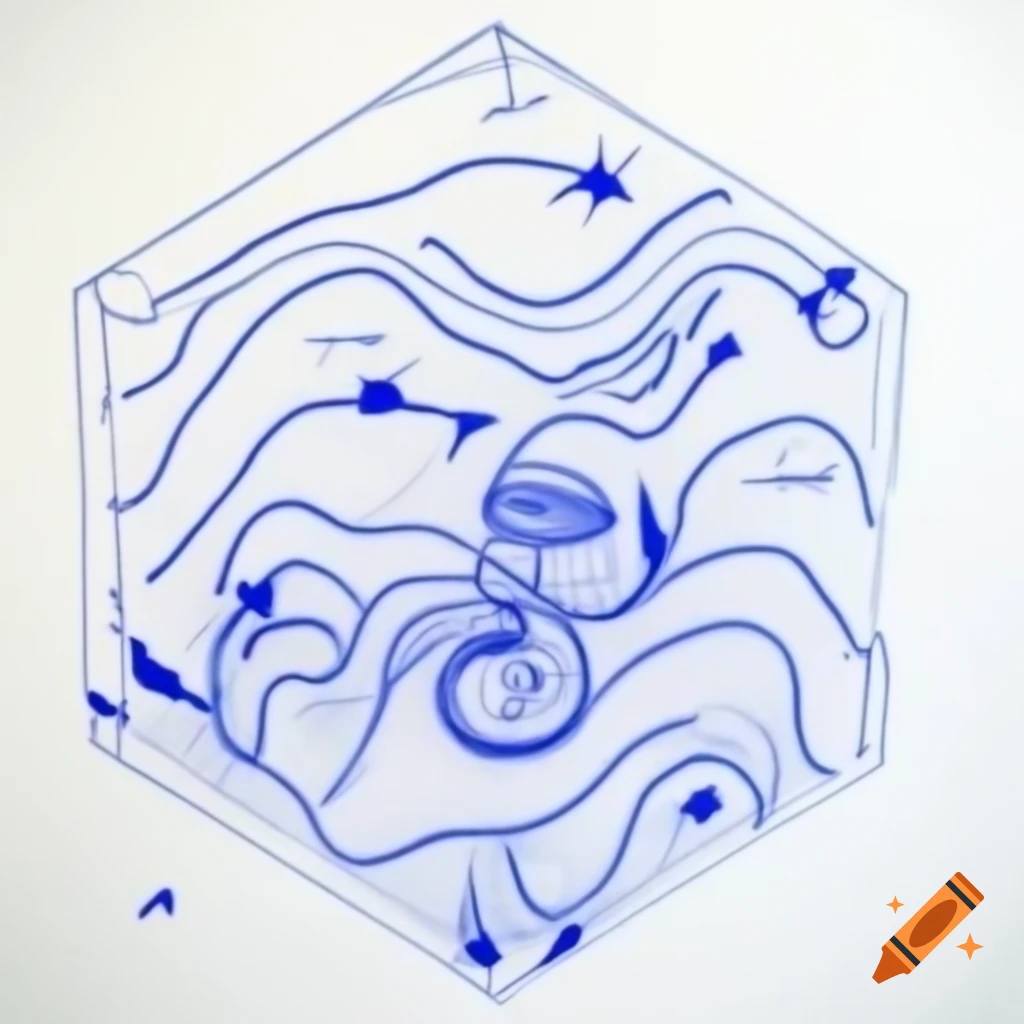 Abstract minimalist blueprint drawing inspired by various artistic elements