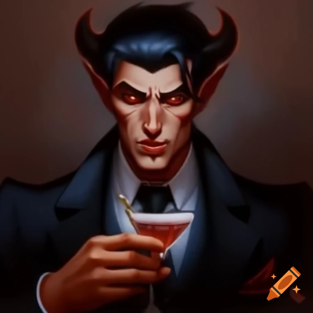 Handsome dark-haired man in sharp suit holding martini