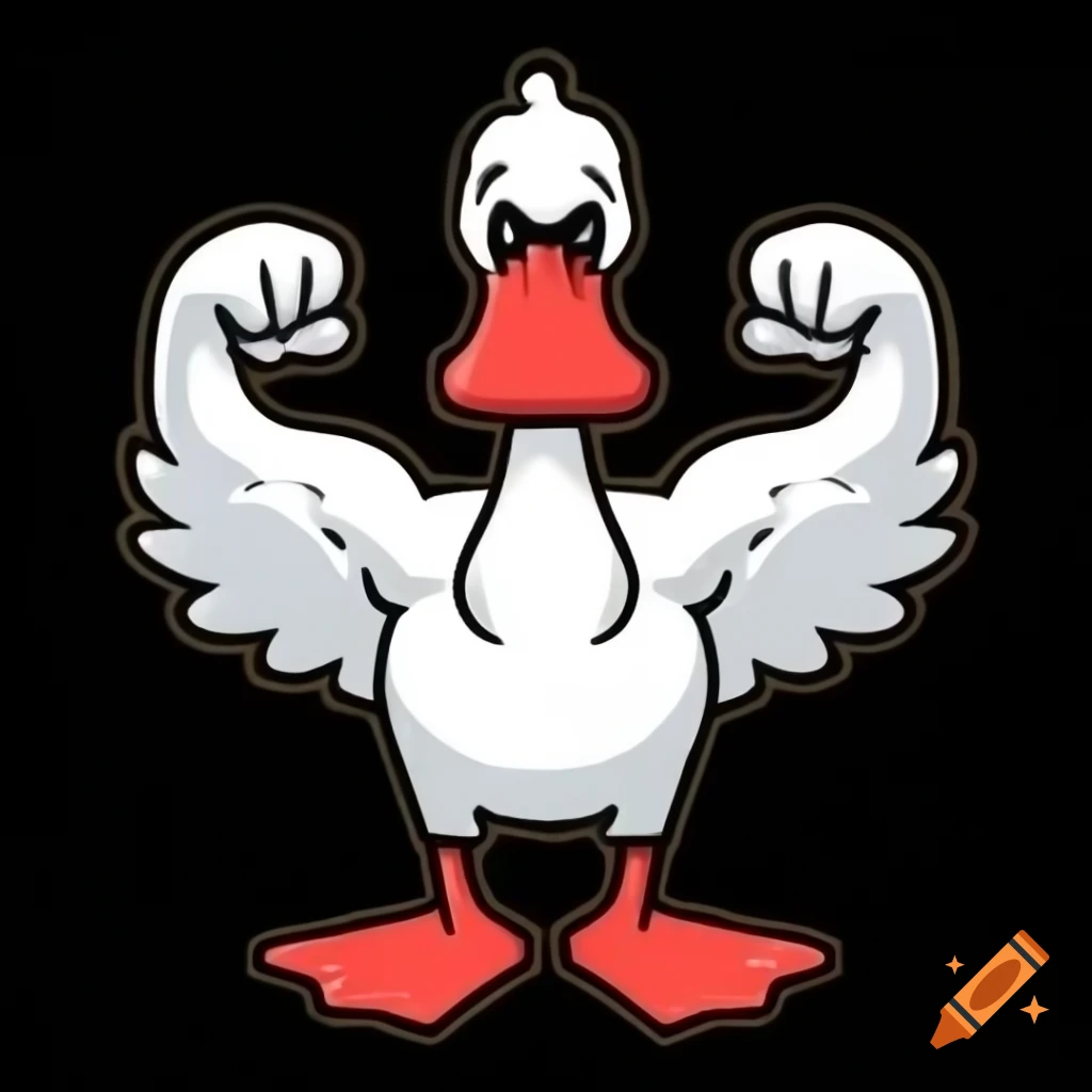 Cartoon swan flexing muscles with white and red logo