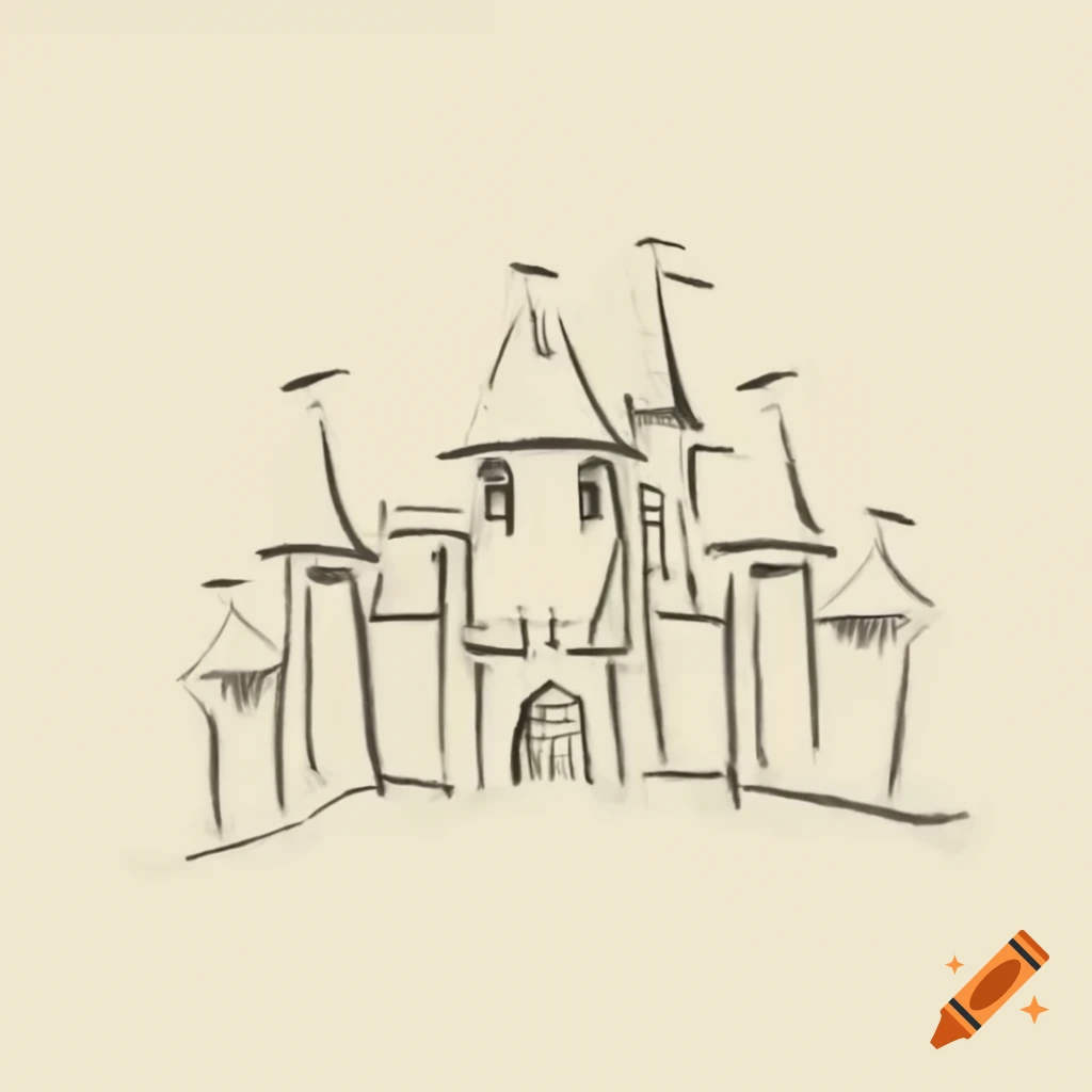 Medieval castle sketch created with pencil strokes