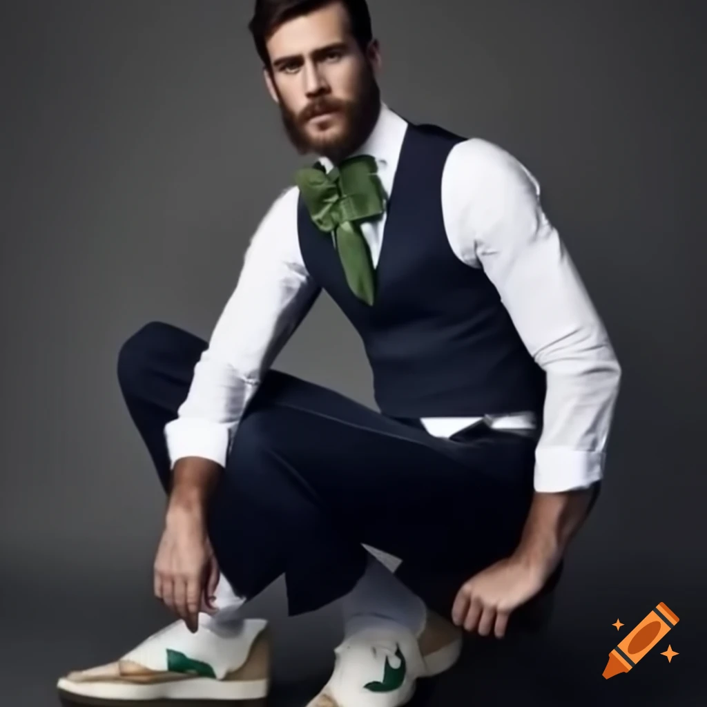 Irish man in formal attire with Nike high-top sneakers