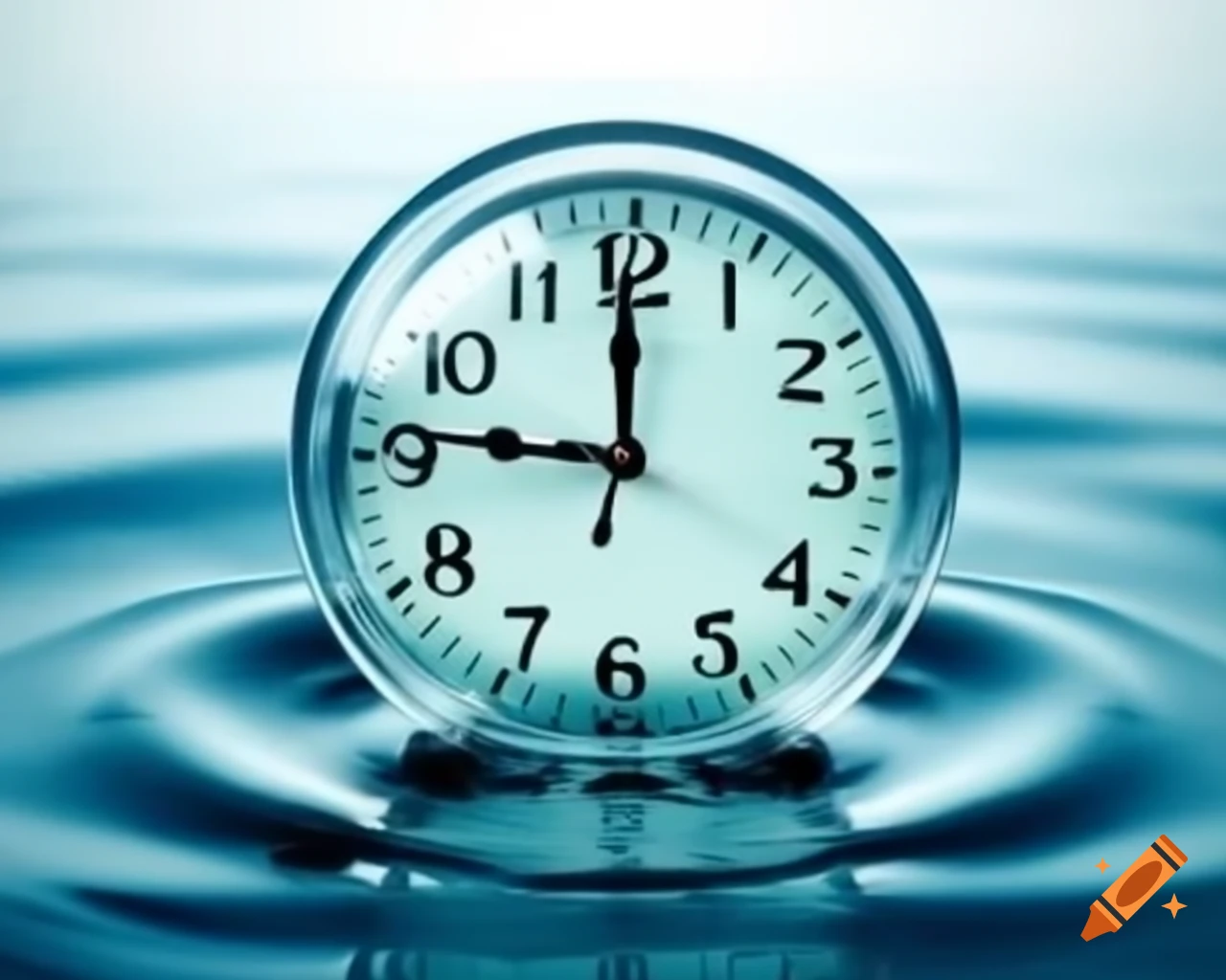 Clock submerged in water, symbolizing the passage of time