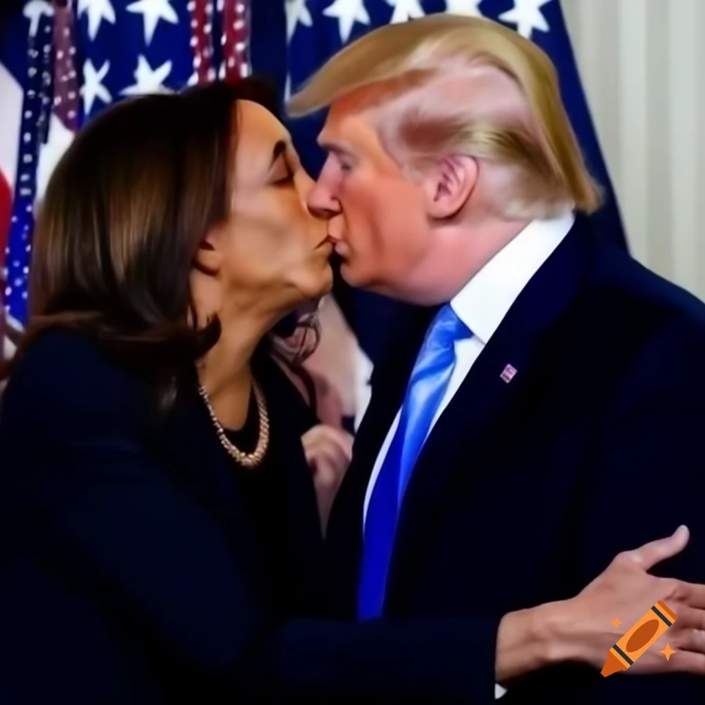 Kamala harris and donald trump in a humorous embrace on craiyon