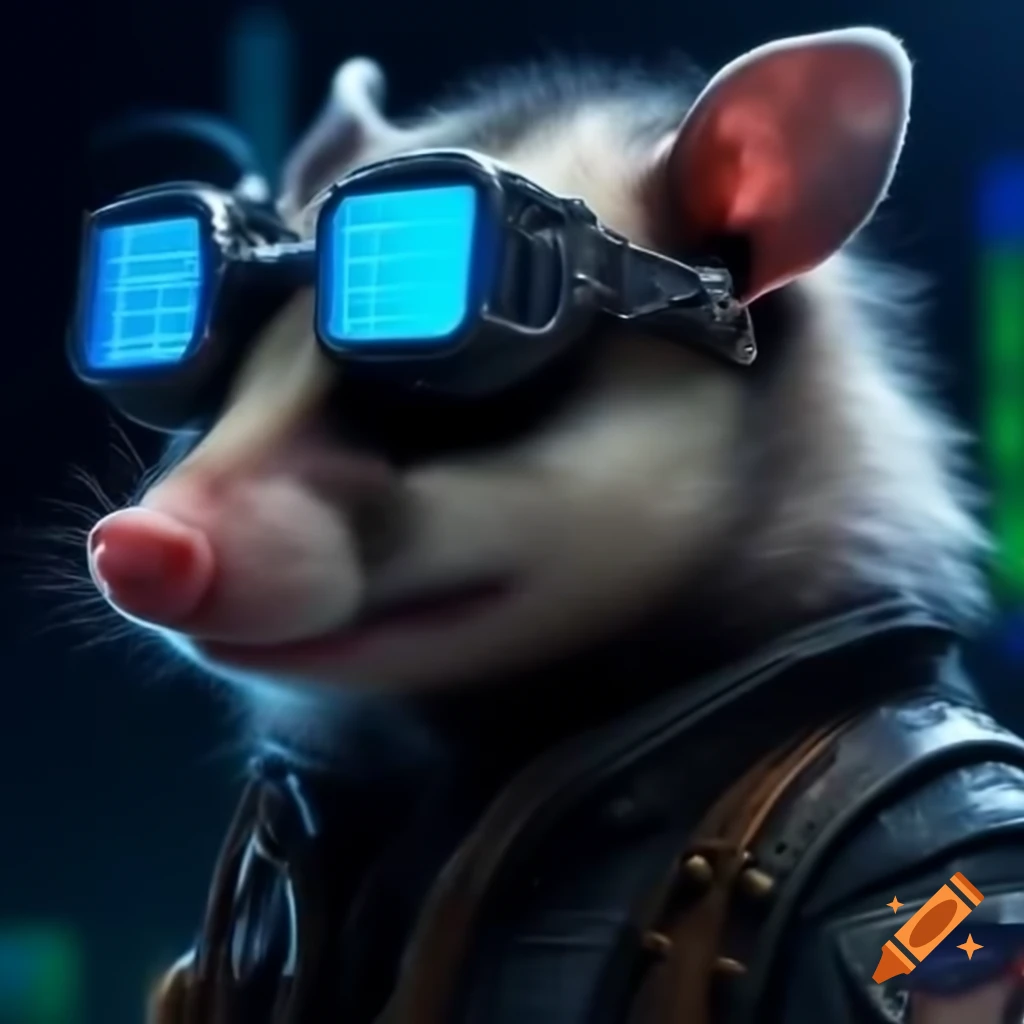 Futuristic opossum wearing laser goggles
