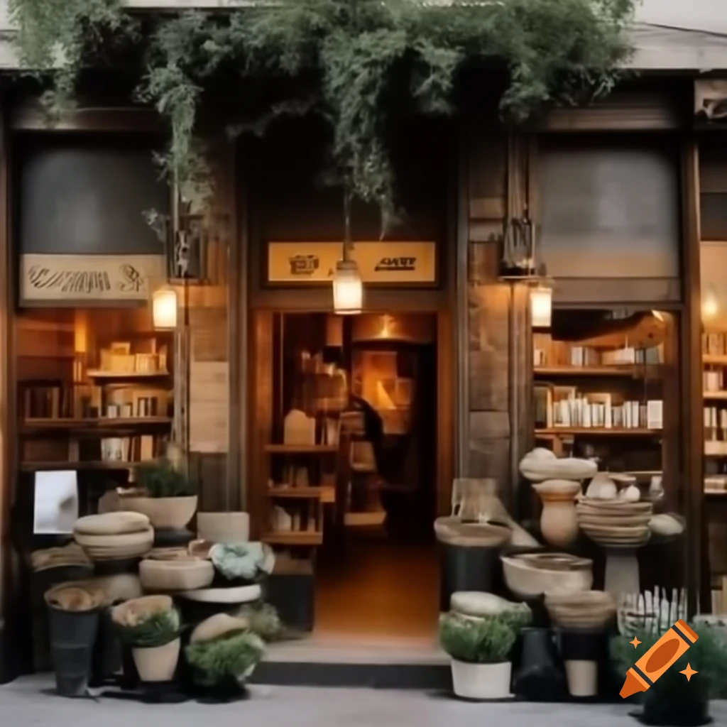 Charming rustic facade of herbal medicine store with wooden panels and greenery