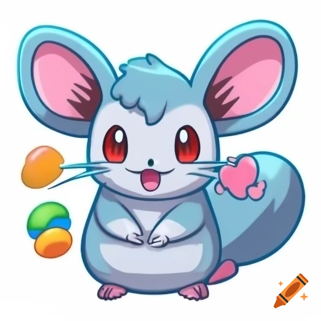 Chinchilla-themed fairy type Pokemon with candy elements, first evolution