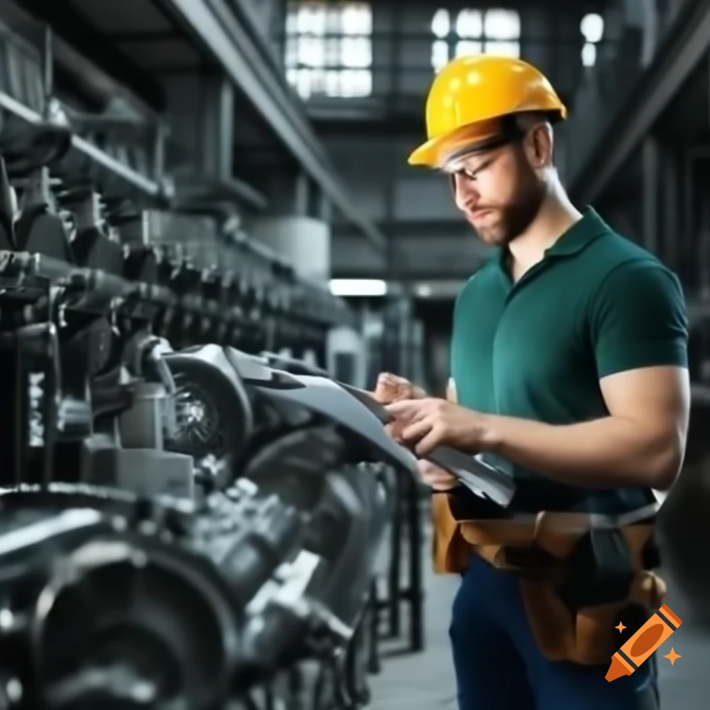 Factory scene emphasizing work safety and hazards in green environment