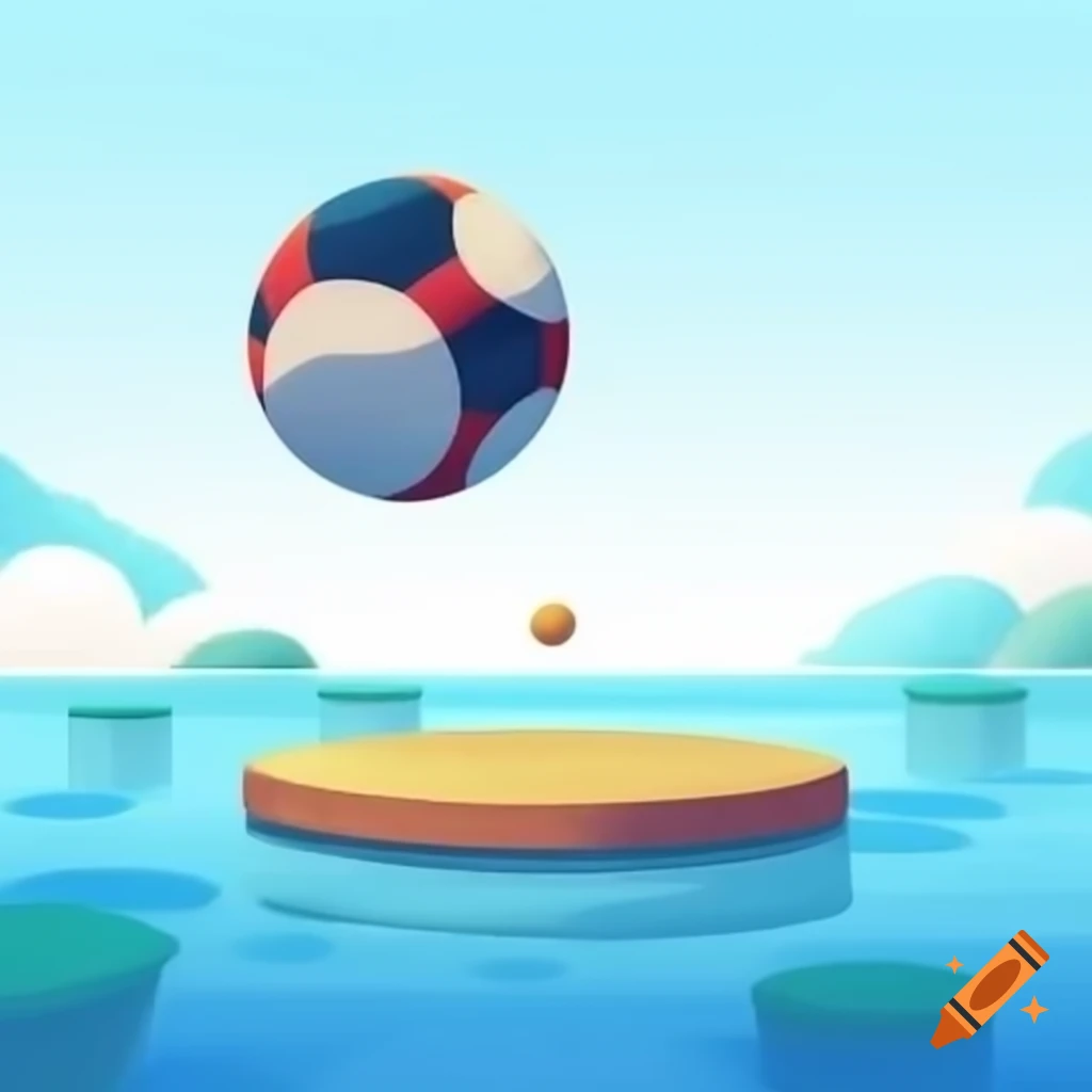 Cartoon-style ball jumping on horizontal platform underwater