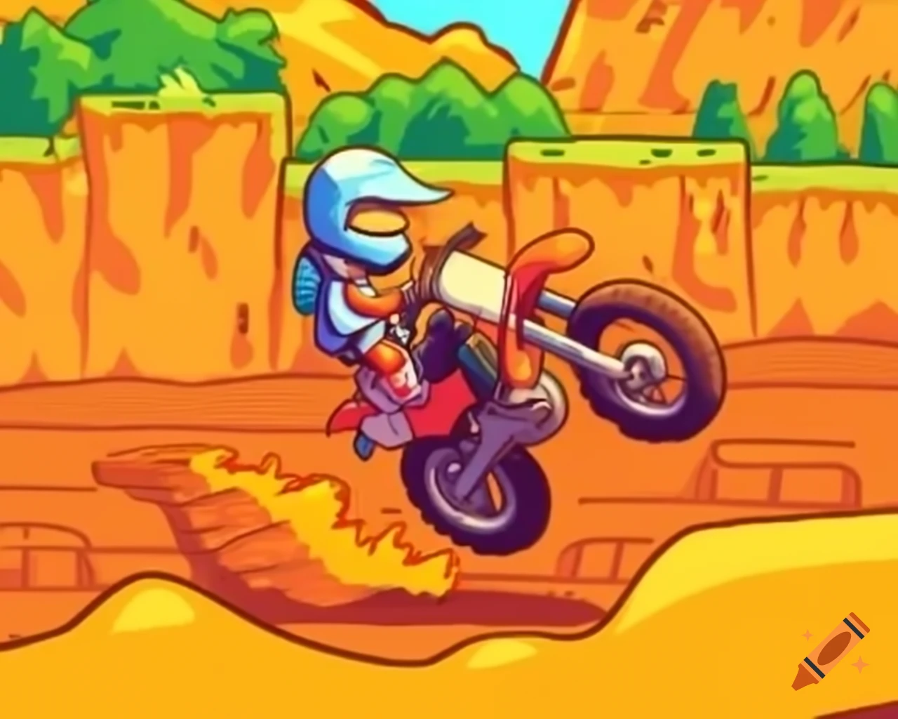 Motocross race depicted in Scribblenauts Unlimited graphics style