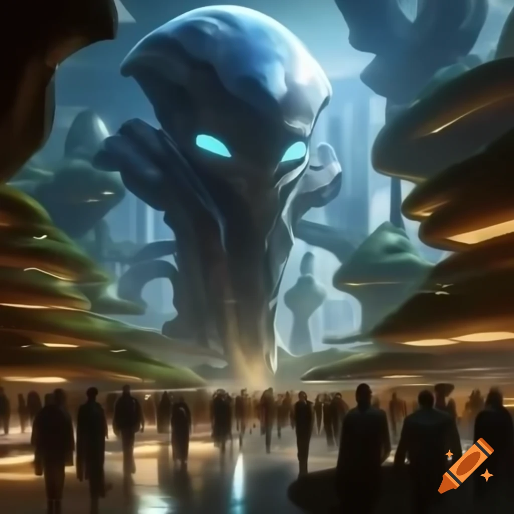 Futuristic city on alien planet with bio-organic architecture