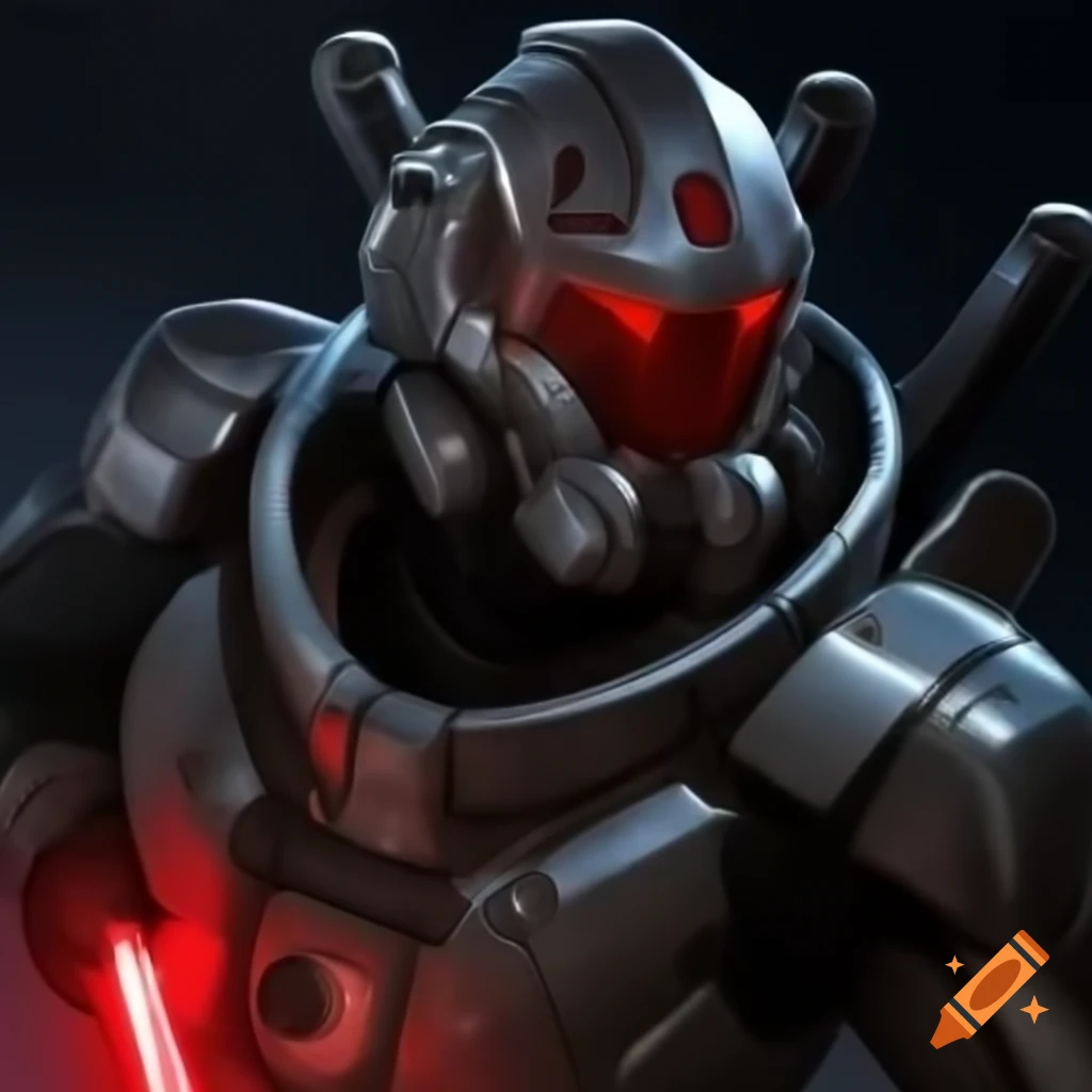 Man in futuristic silver armor with red visor and mechanical tentacles
