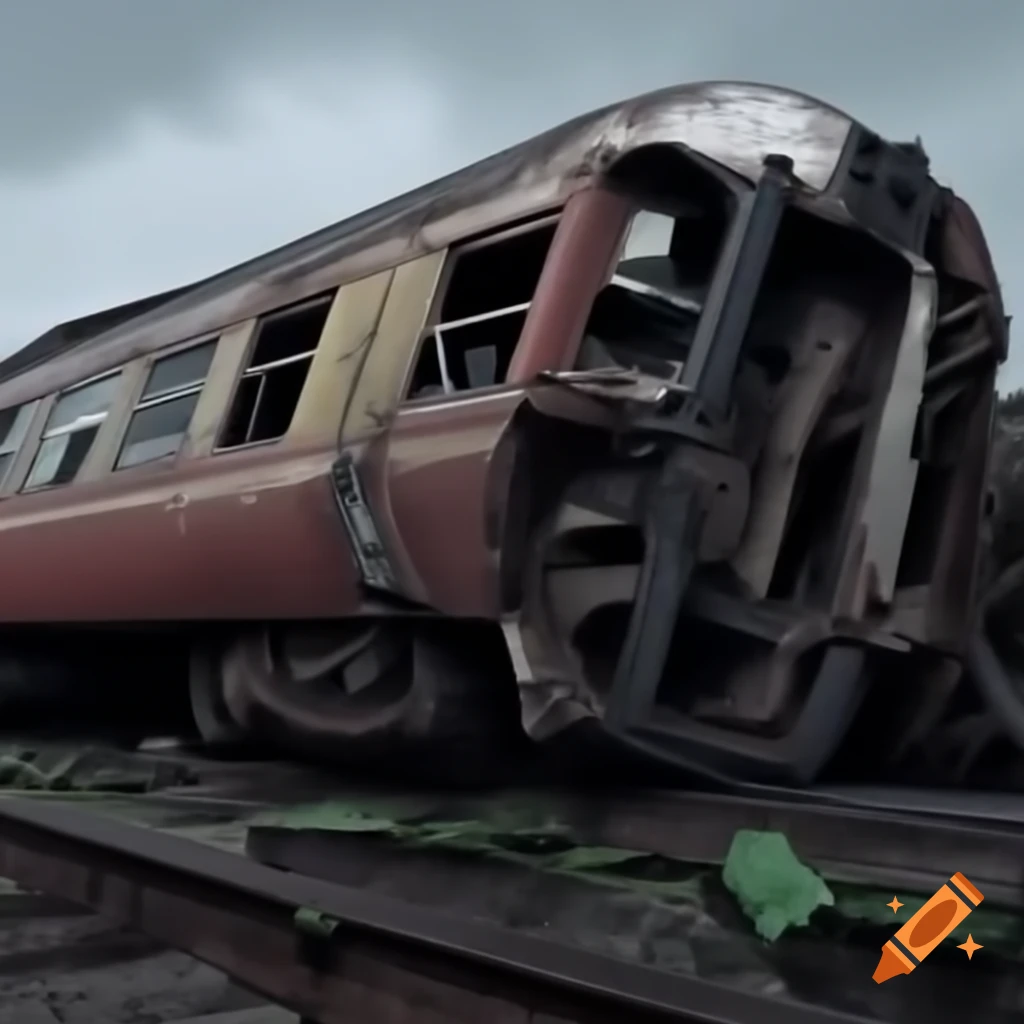 Derailed goods train in an industrial setting