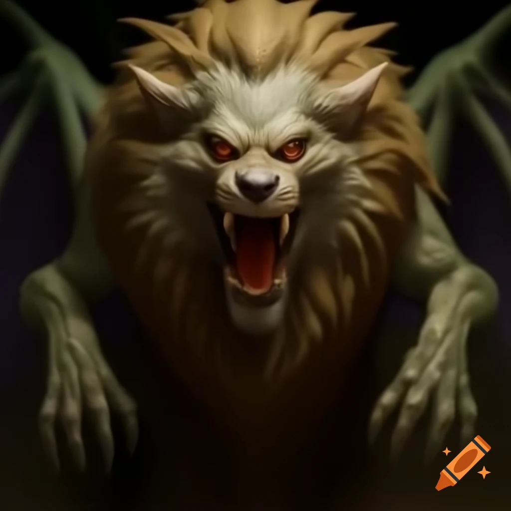 Terrifying monster with lion head and dragon body