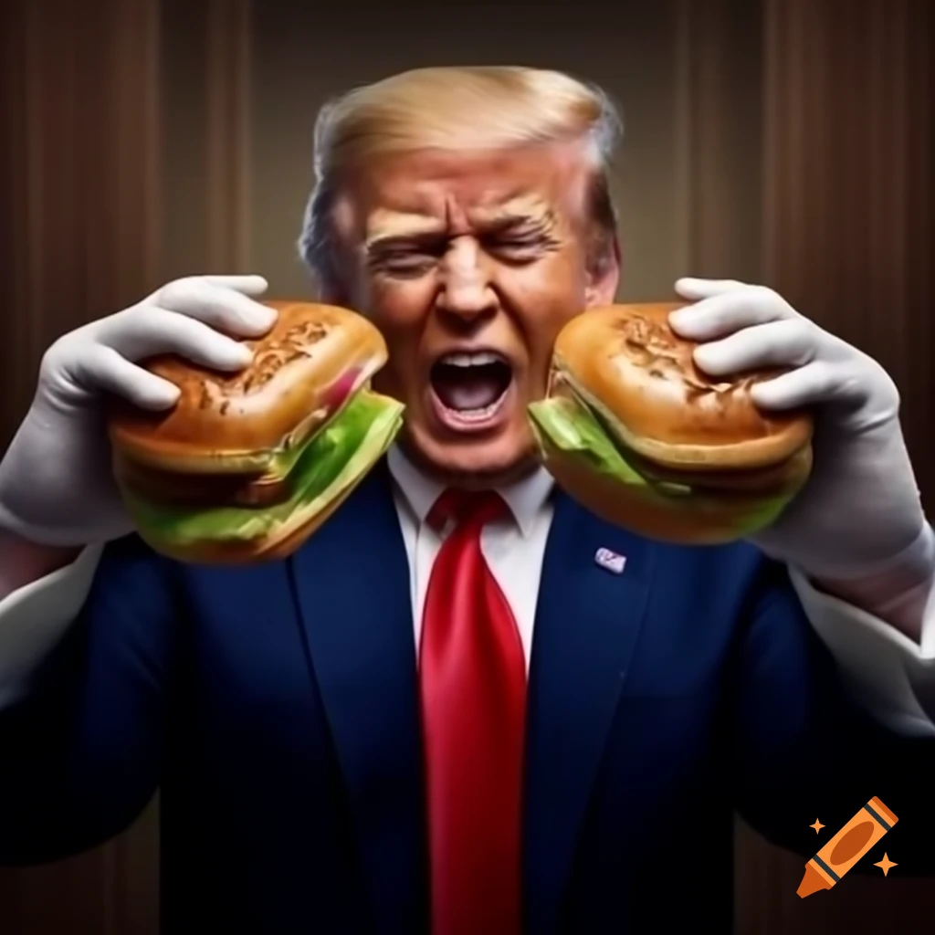 Donald Trump expressing fury while eating a Fatburger