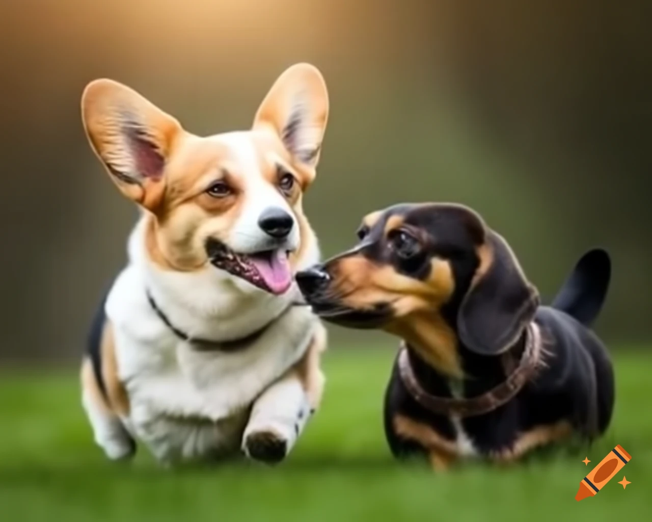 Corgi and dachshund playing together