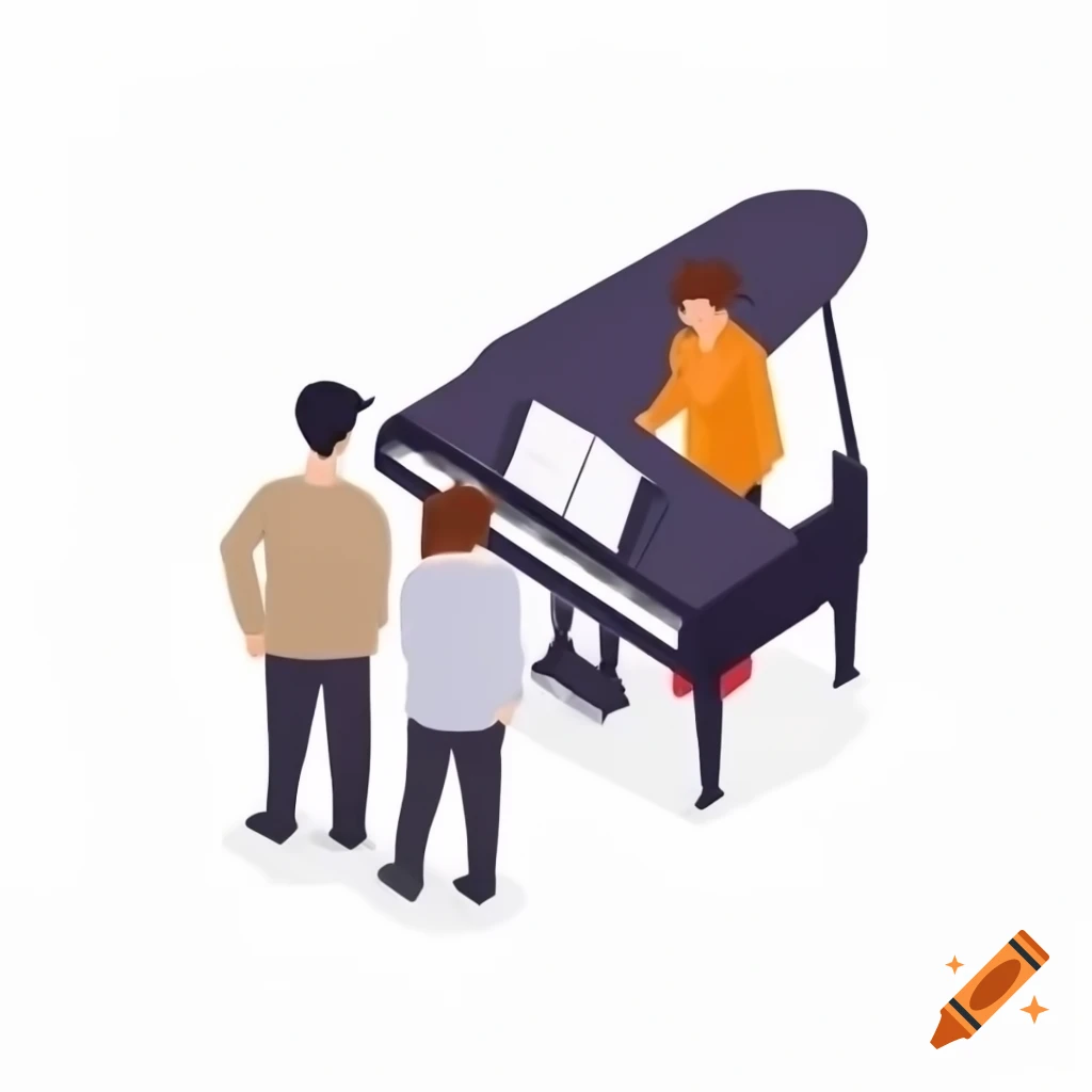 Group of people gathered around a piano
