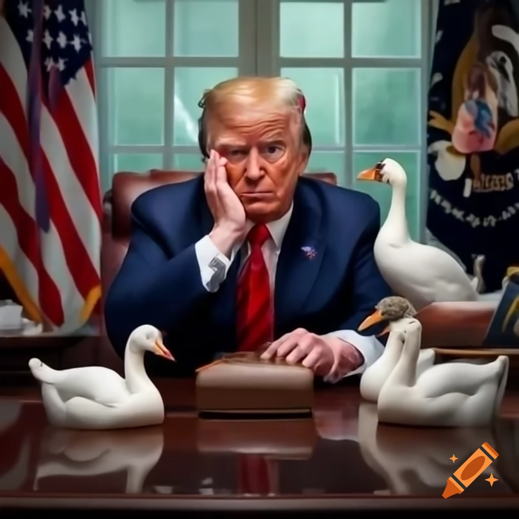 Donald Trump rescuing various animals including cats, dogs, geese, and ducks