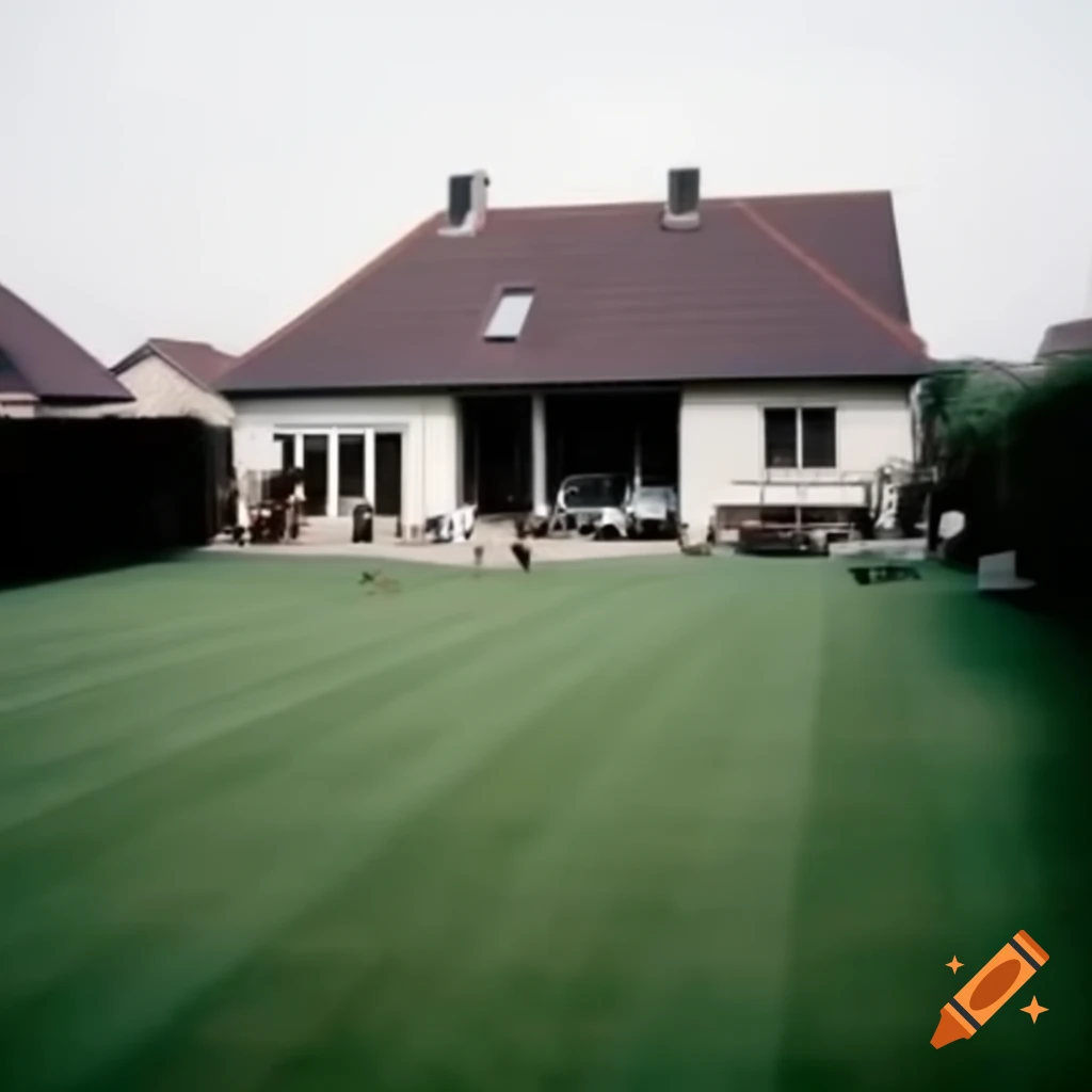 Typical European family yard featuring house and open lawn
