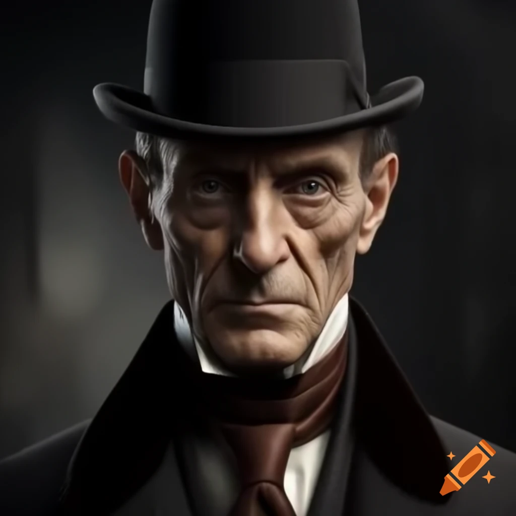 Realistic portrait of a tall, thin, athletic Victorian London inspector