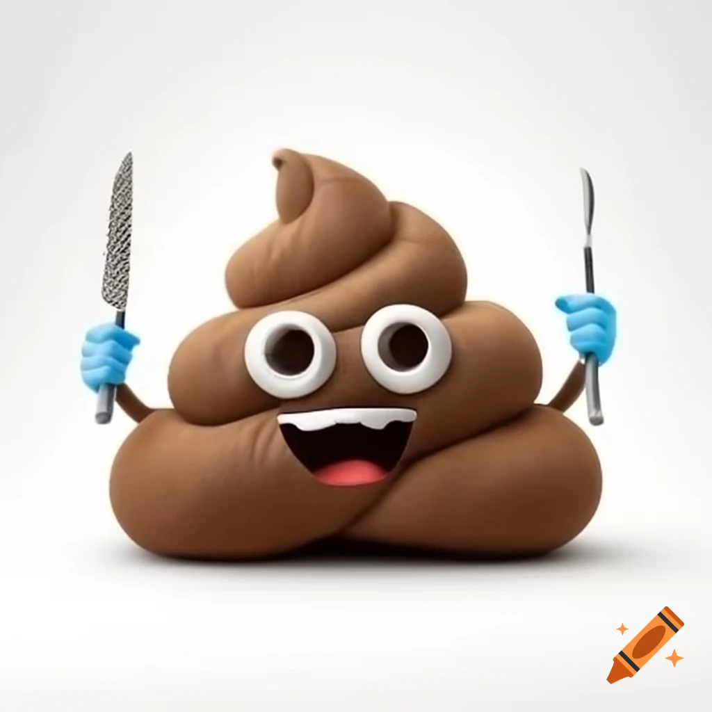Mascot design of brown poop character with scalpel, surgical cap, and mask