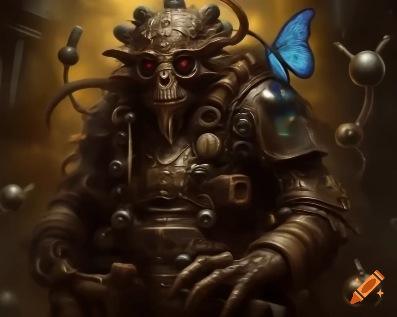 Steampunk butterfly with armor made from nuts and bolts