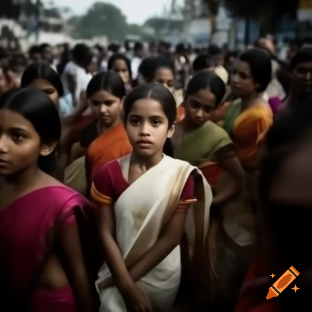 Girl in Onam saree walking through crowd at Onam festival
