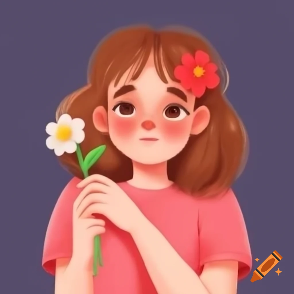 Photo-realistic depiction of girl holding flower