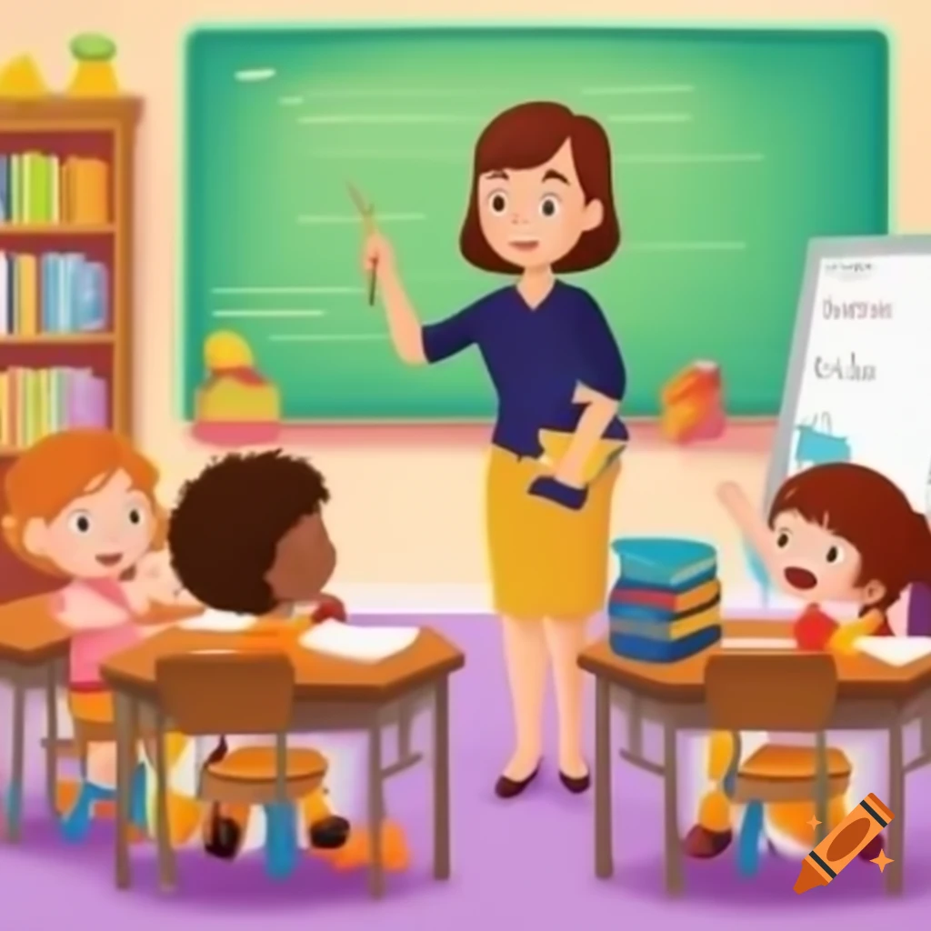 Brunette israeli middle school teacher smiling in classroom on craiyon