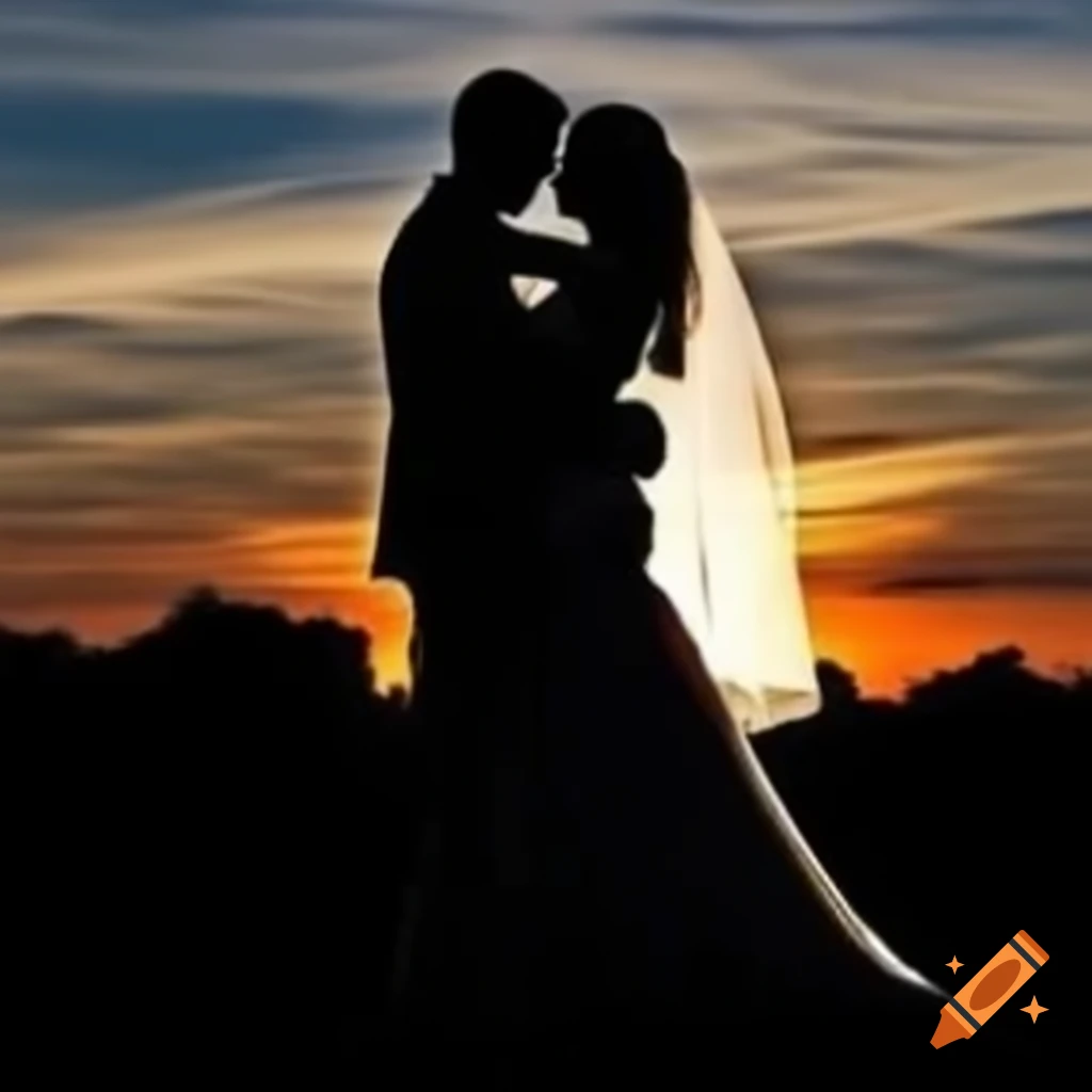 Silhouette of a couple at a wedding