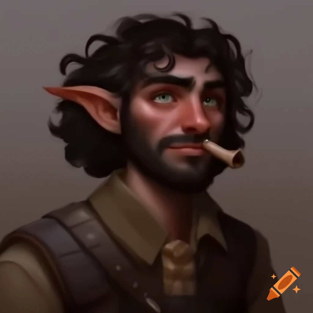 Halfling DnD character in wild west style with pipe and curly hair