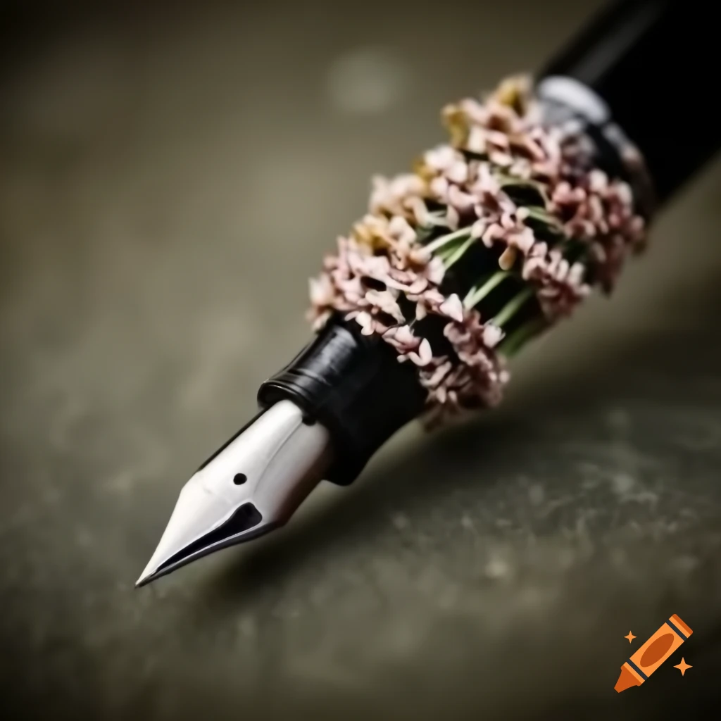 Pen wrapped in decorative flower branches