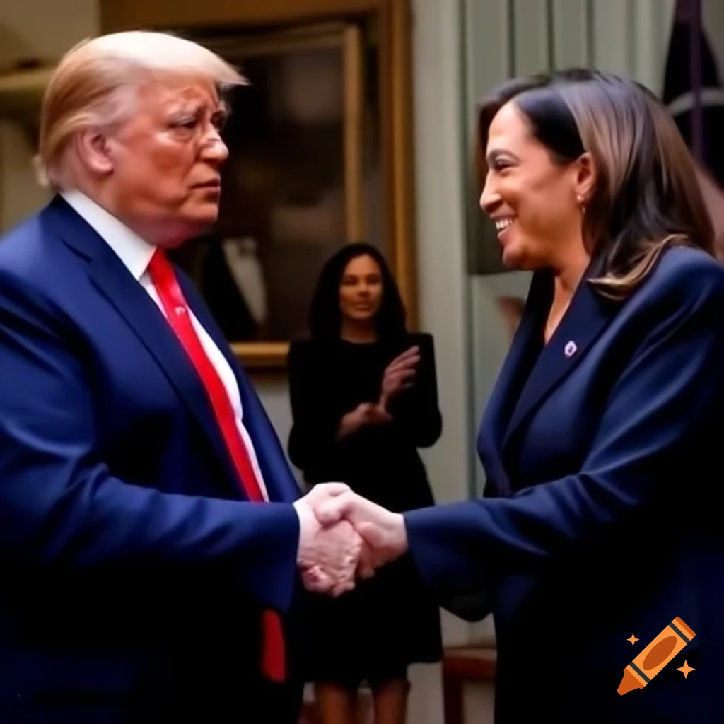 Political scene depicting Donald Trump and Kamala Harris in a heated exchange