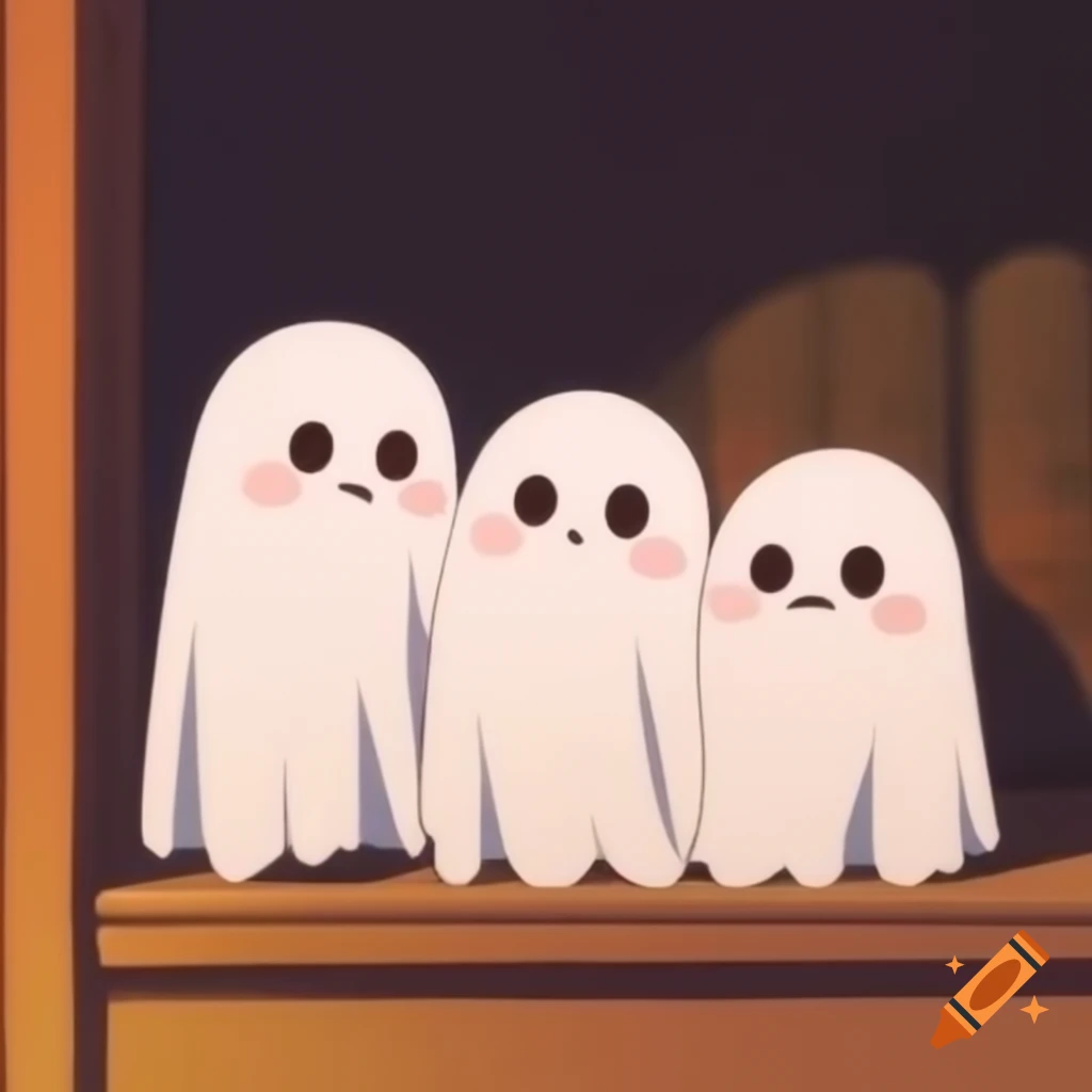 Cute ghosts relaxing in a cozy corner