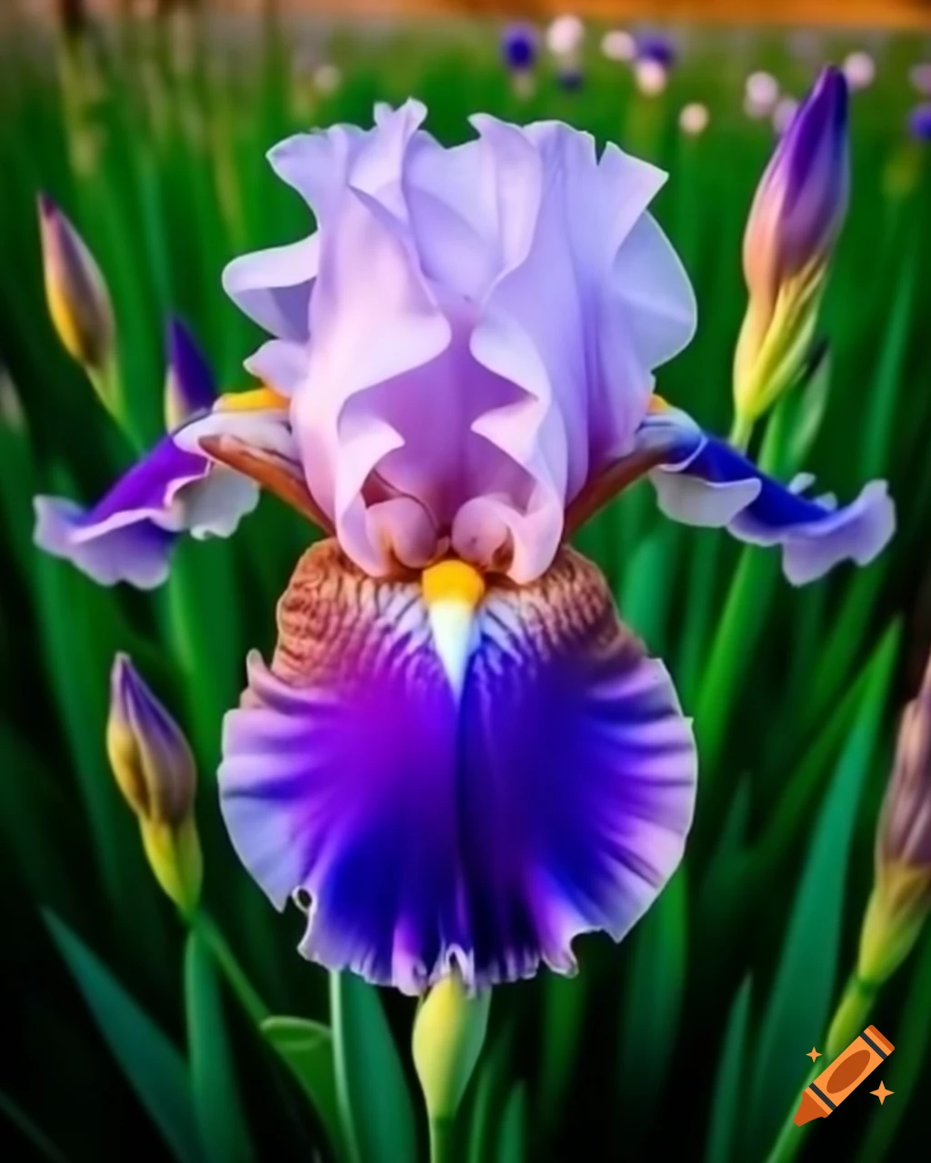 Iris flower with dew on white background
