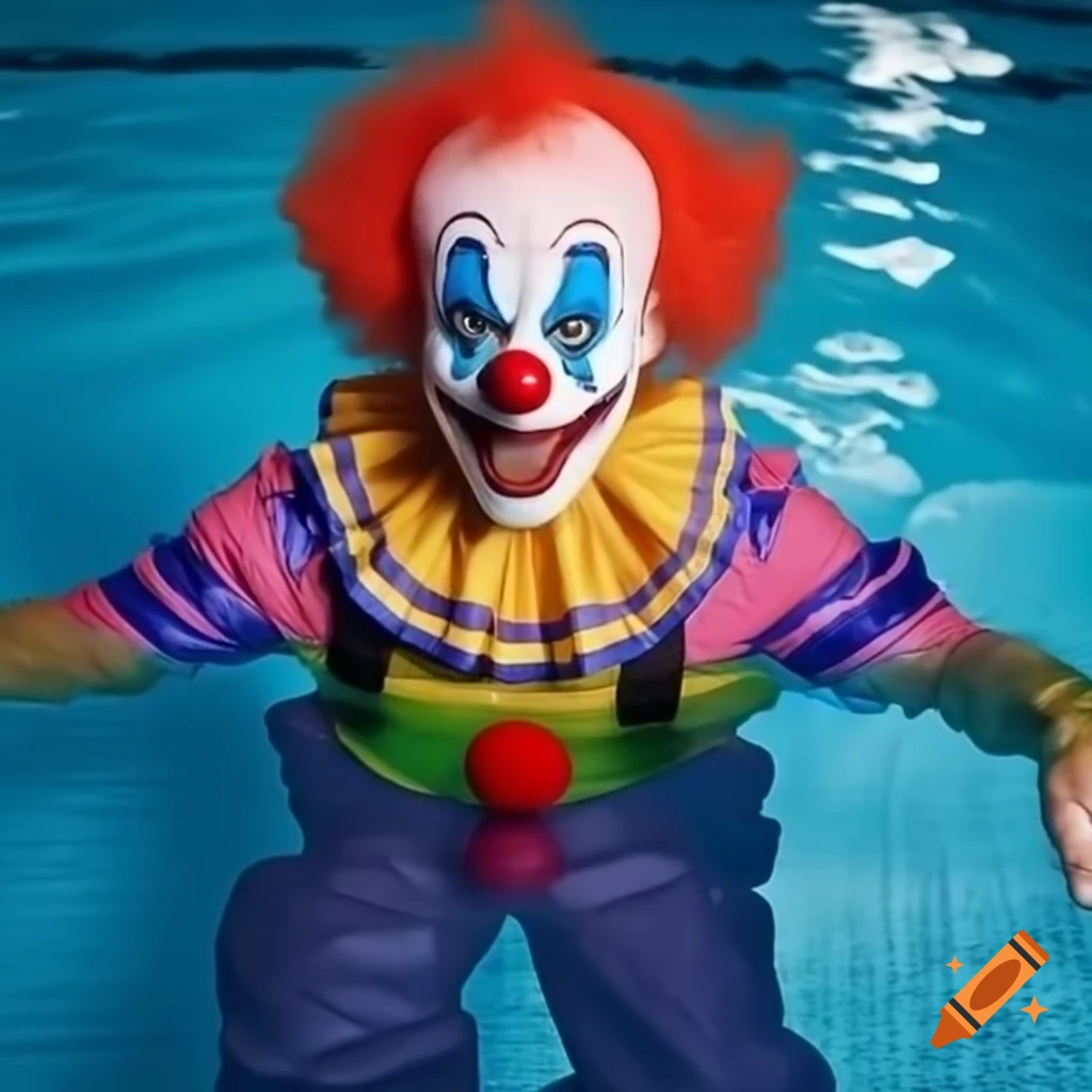Senator JD Vance in clown costume by swimming pool