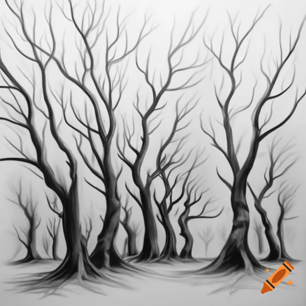 Realistic drawing of a group of dead trees