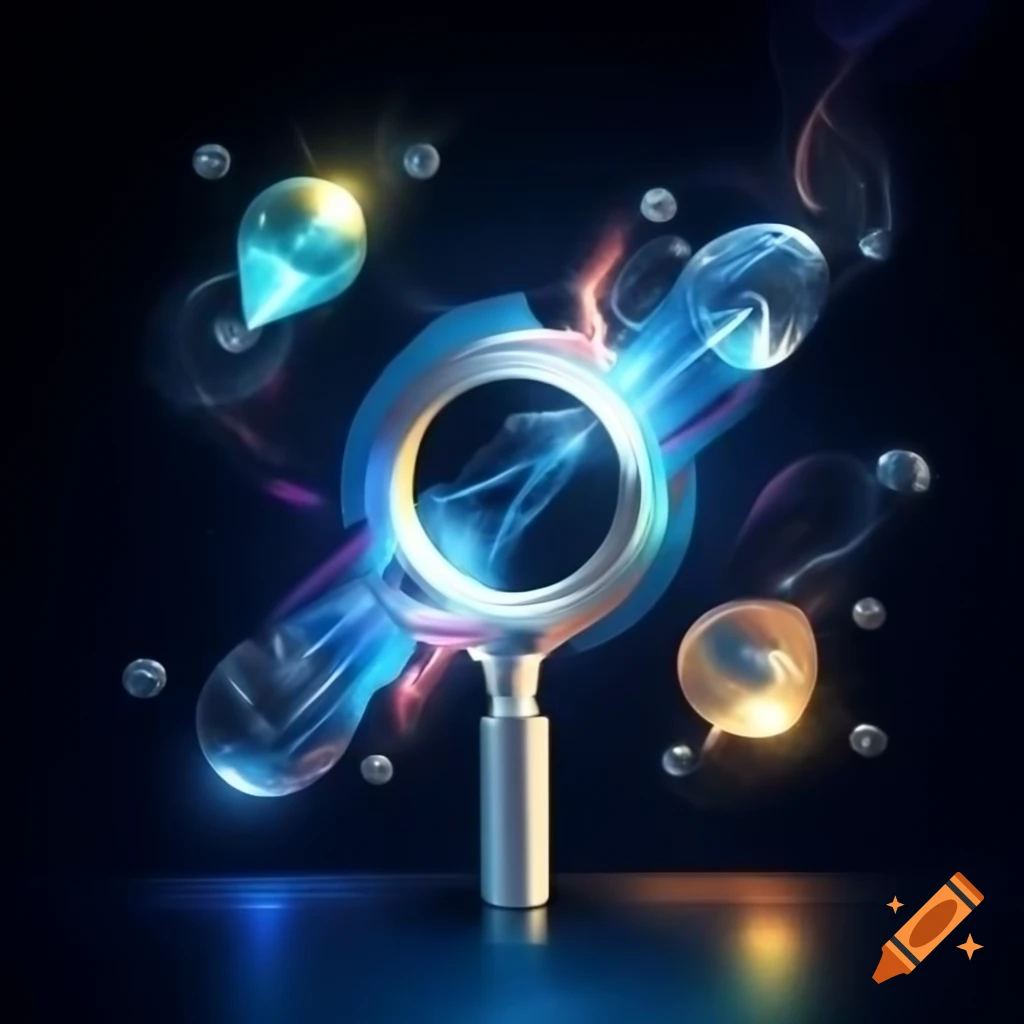 Dynamic magnifying glass revealing hidden gems and vibrant lightbulbs symbolizing discovery and knowledge