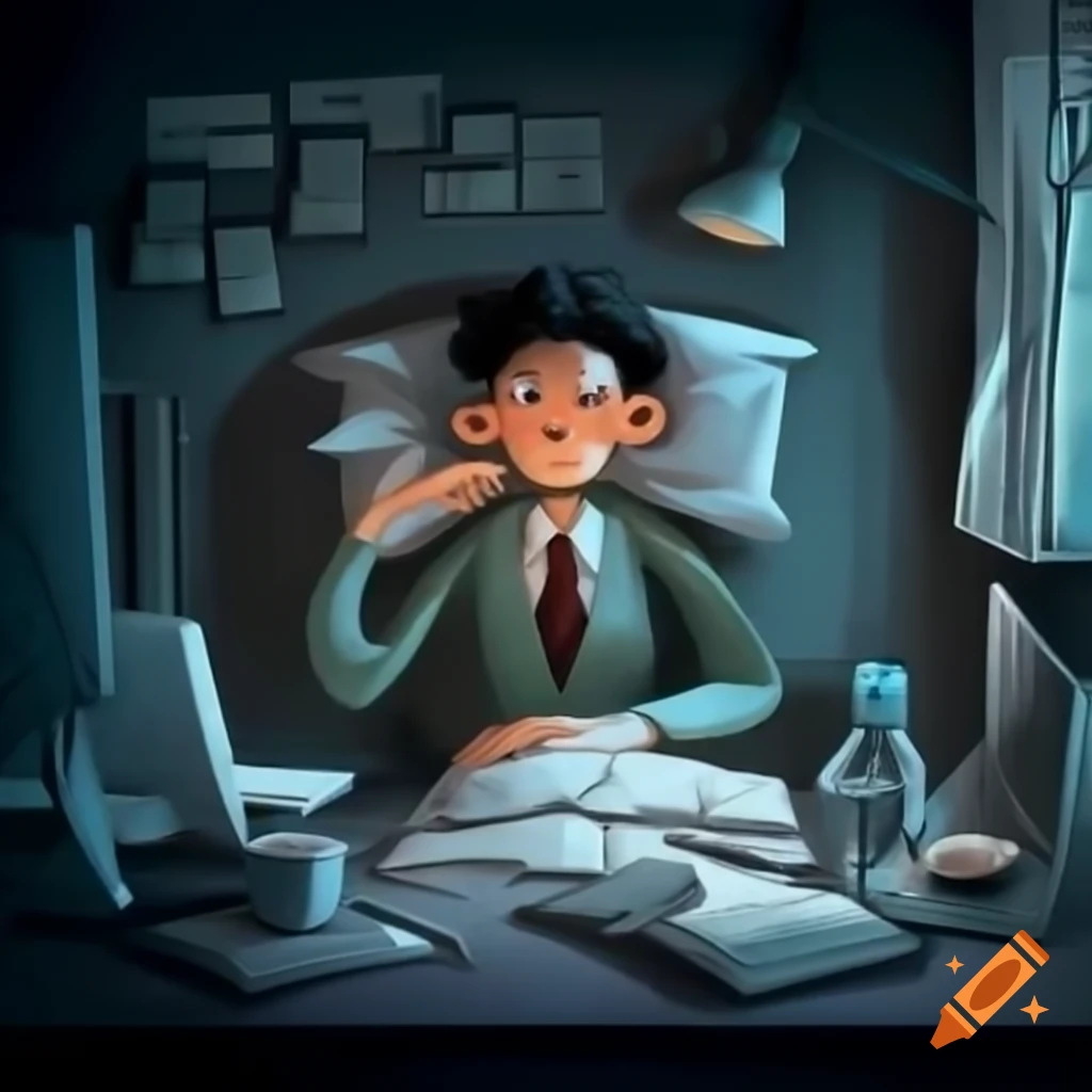 Unwell man working at desk
