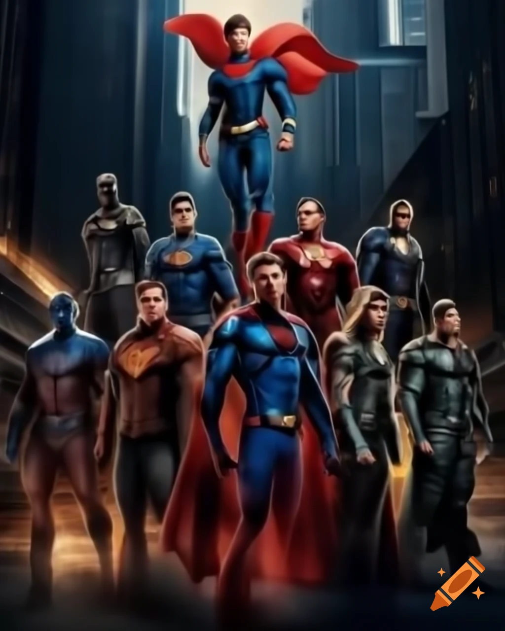 Vibrant cityscape filled with superheroes, showcasing a world of heroes