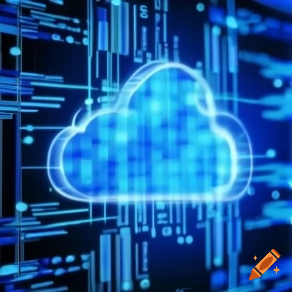 Digital cloud computing wallpaper in blue and grey