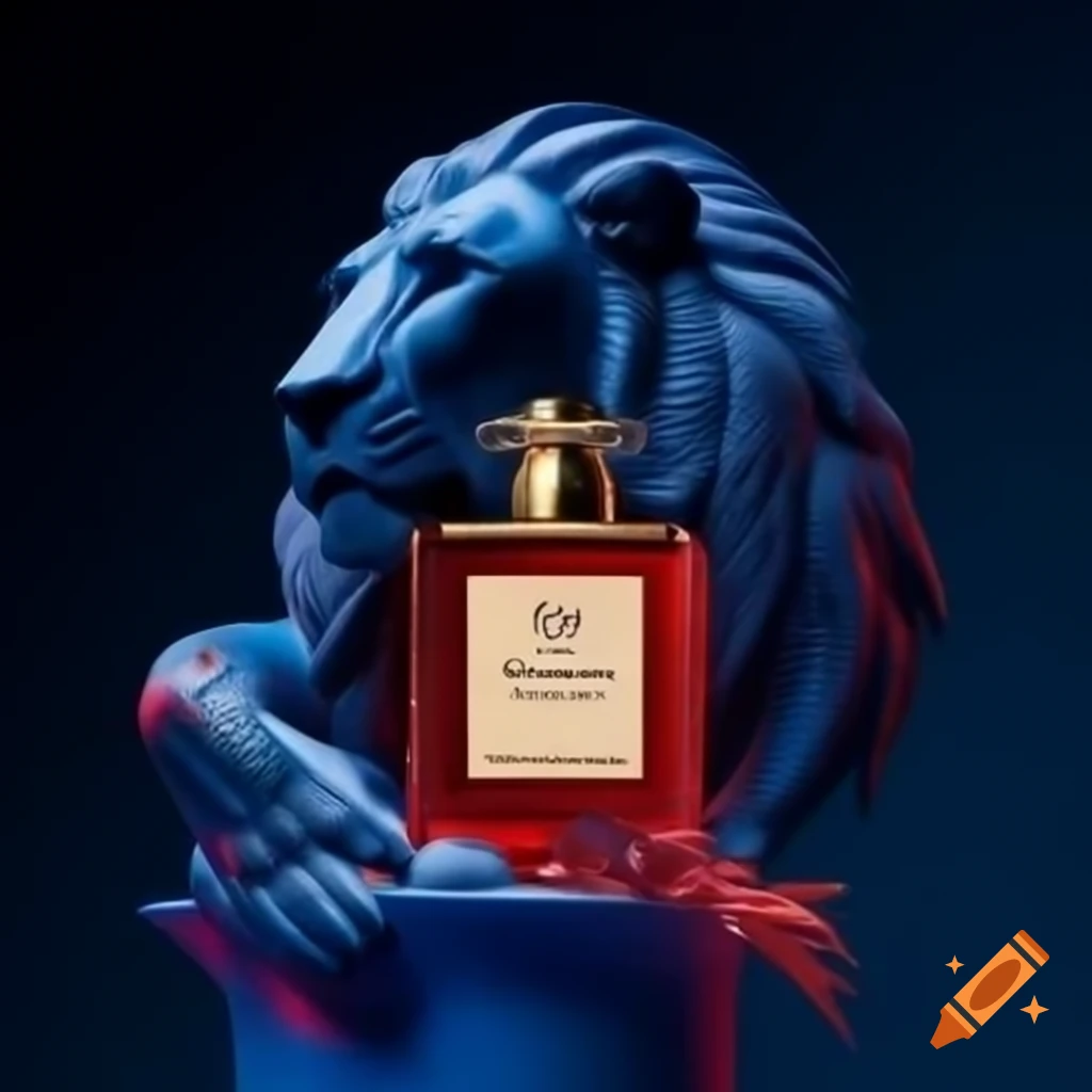 Luxurious perfume logo and bottle concept inspired by lion's characteristics