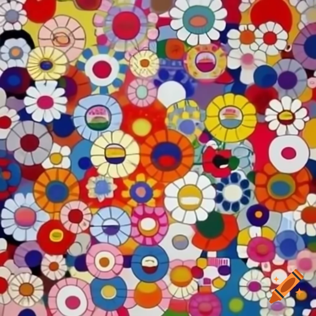 Abstract artwork inspired by Albert Oehlen and Takashi Murakami