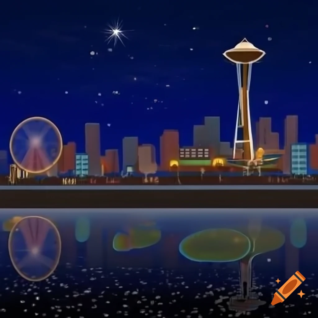 Enchanting nightscape of Seattle with sparkling city lights and Space Needle